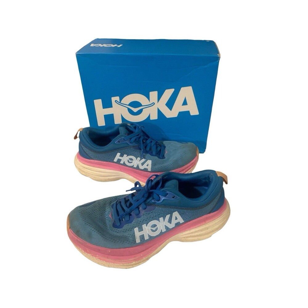 Hoka One One W Bondi 8 Women's Running Shoes Size 8 B Comfort Recovery Blue Box